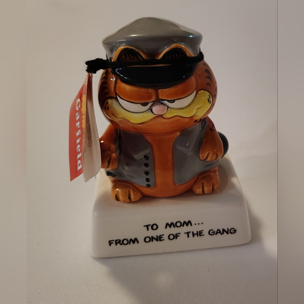 VTG 1981 Garfield Biker Ceramic Figurine to Mom From One of The Gang Enesco NOS